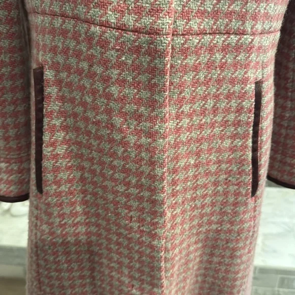 Coach Leatherware Pink Houndstooth Wool & Leather Trim Coat Size Large - Picture 5 of 15